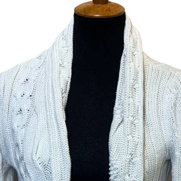 Axcess Liz Claiborne Medium Cotton Blend Cabled Long Open Cardigan Sweater - Picture 2 of 4